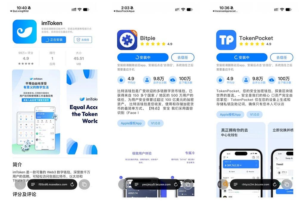 打开伪装 App 后跳转到的假钱包下载页面截图